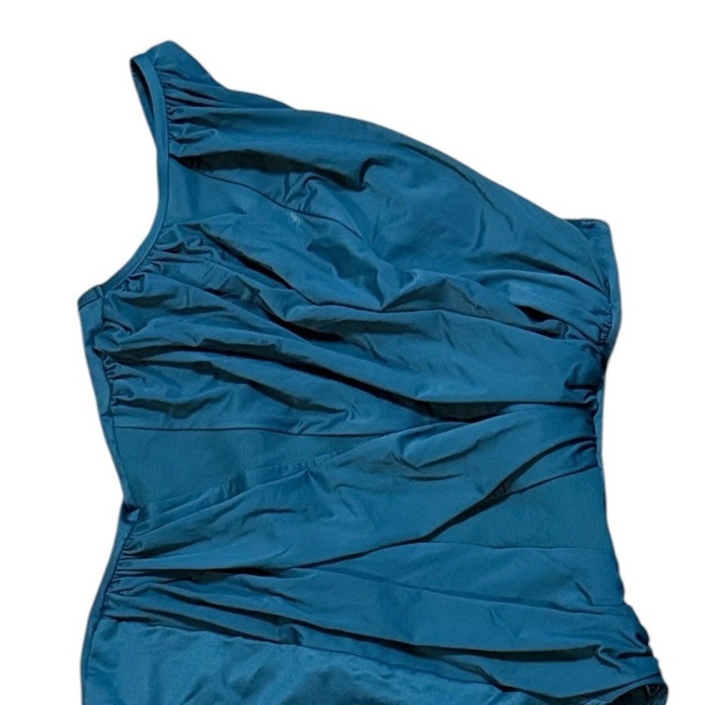 Miraclesuit Womens Jena Swimsuit 16 18 Teal One Shoulder One Piece Tummy Control - Picture 4 of 9